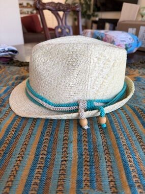 Peter Grimm Fedora Cream Straw Fedora with Teal Rope Band